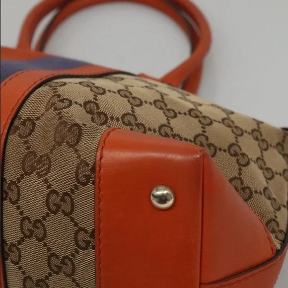 SOLD 🛑 GUCCI GG Canvas Sherry Line Hand Bag 2way Blue Beige Orange - Picture 8 of 17